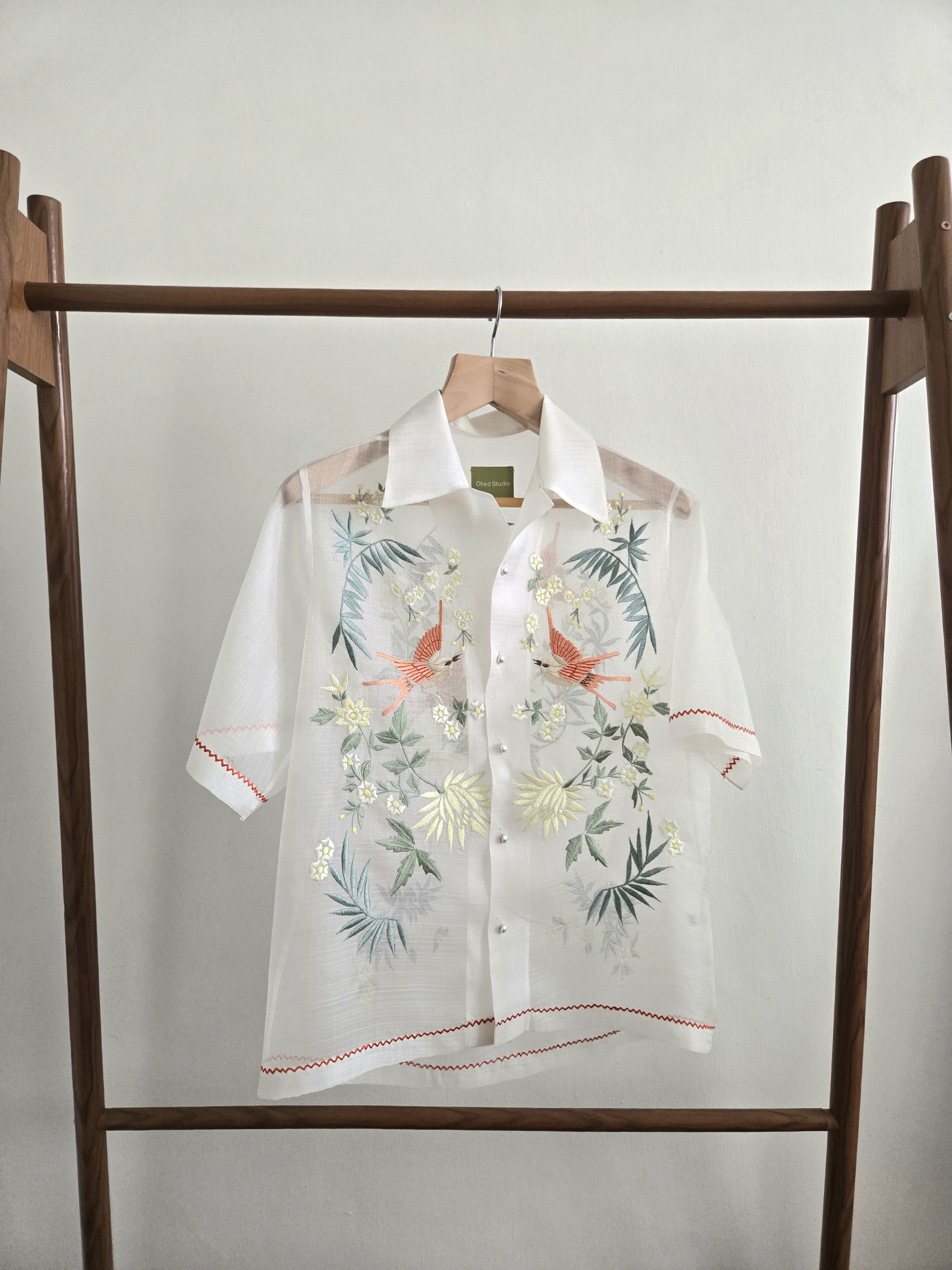 Pumpkin Chinoiserie Silk Cocoon Shirt