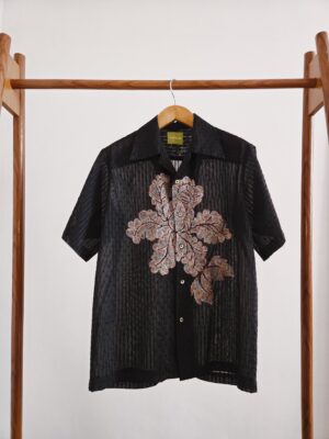 Beaded Flower Striped Organdy Shirt