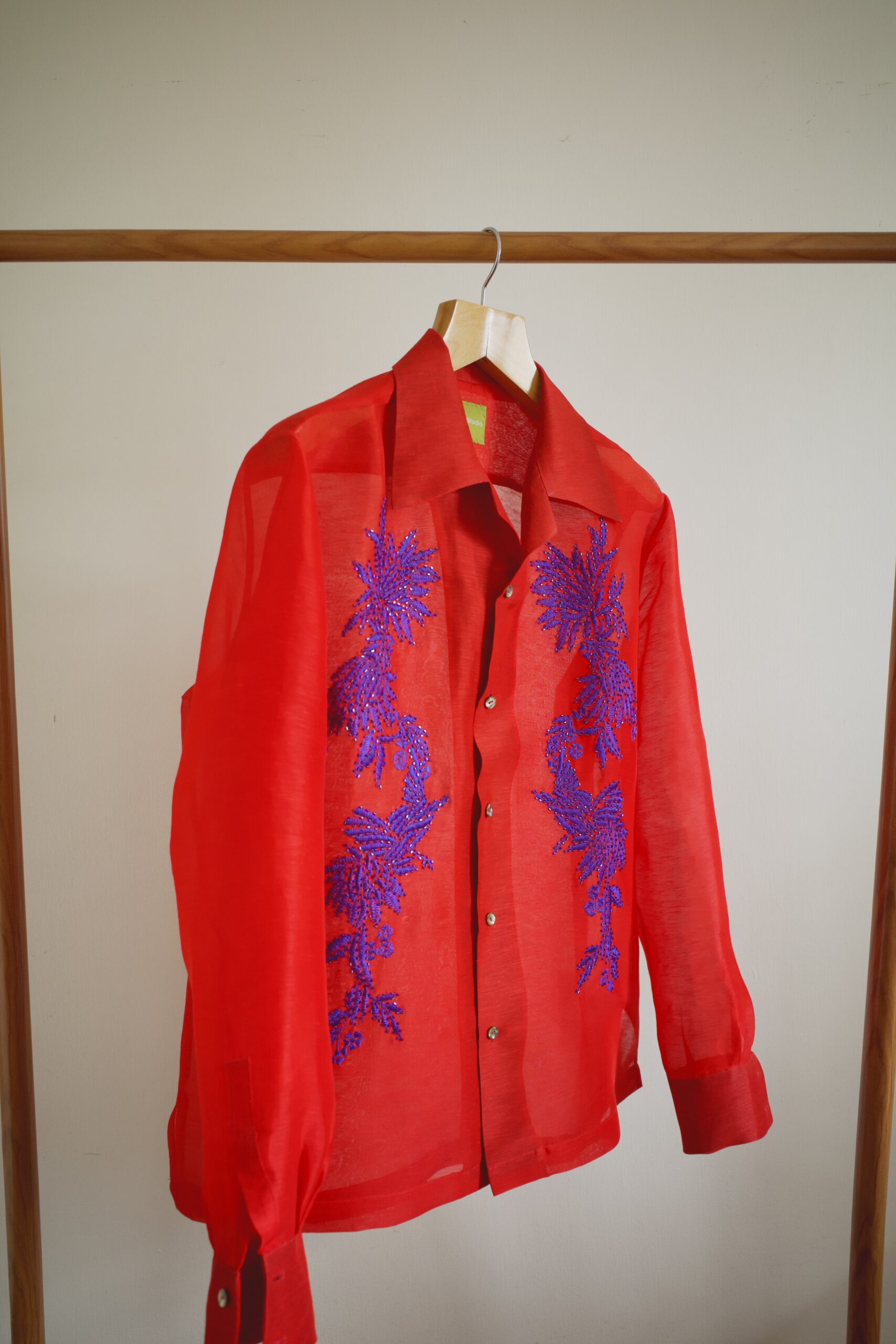 Tomato Silk Linen Long Sleeve Poblacion Shirt